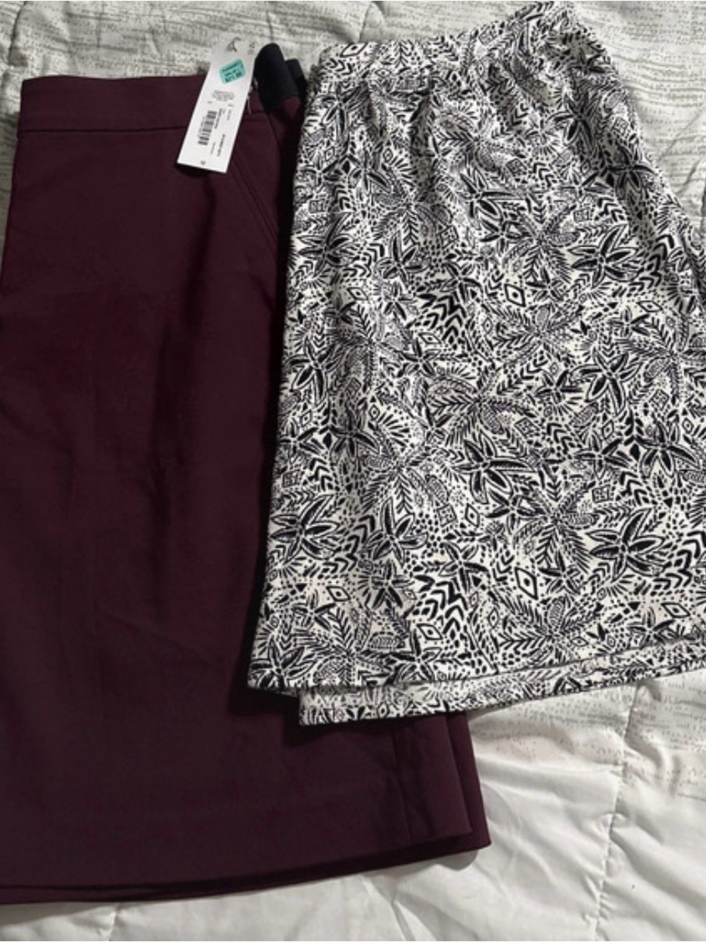 2 Piece Lot of Mini Skirts  — Plum Solid & Black-White Print